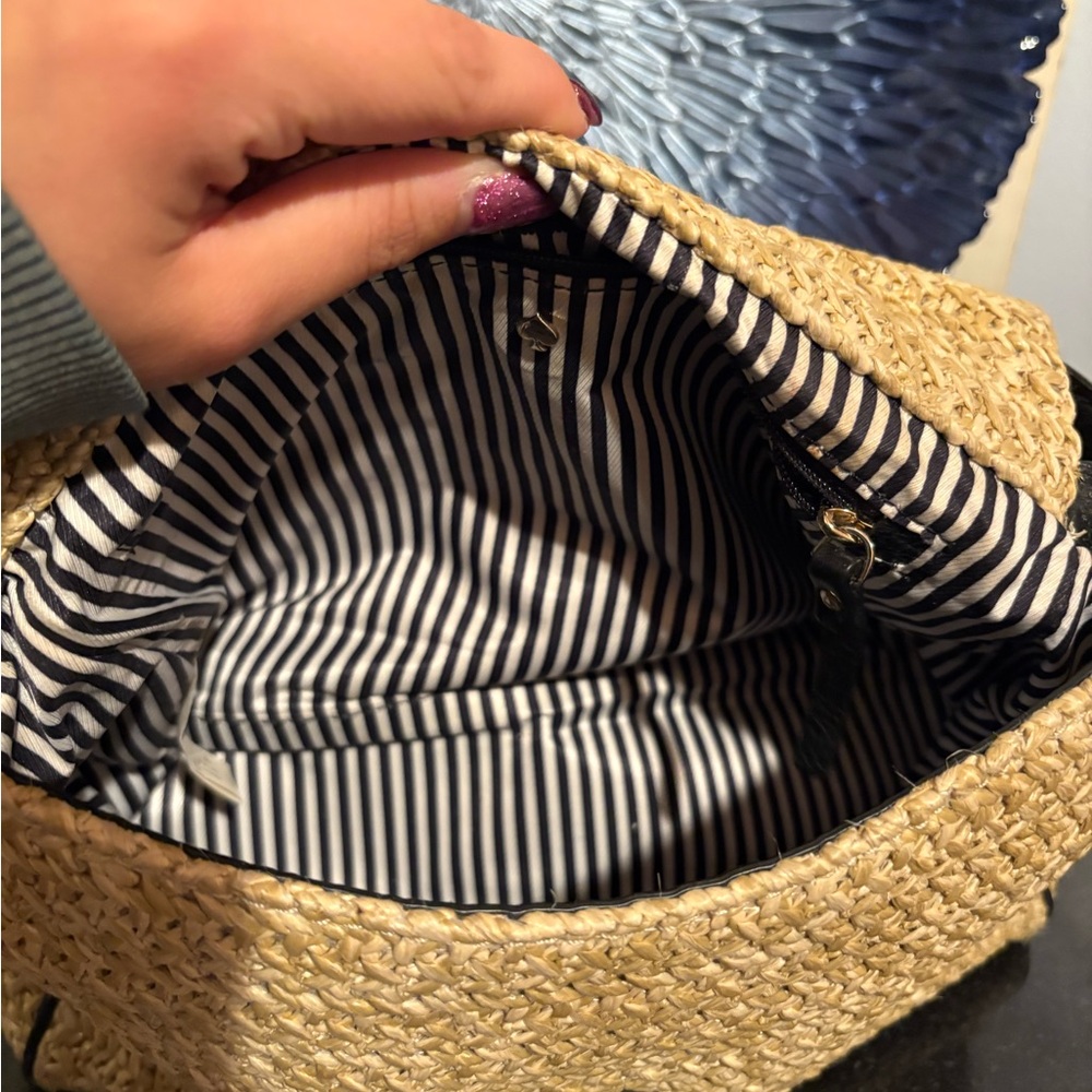 kate spade Black Leather & Straw Shoulder/Crossbody Bag - Picture 7 of 8